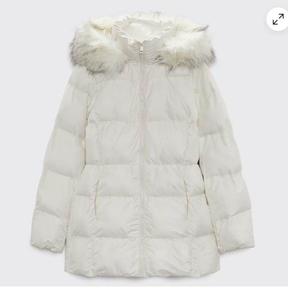 ZARA ecru removable hood water and wind protection puffer winter coat NWOT - Picture 1 of 16